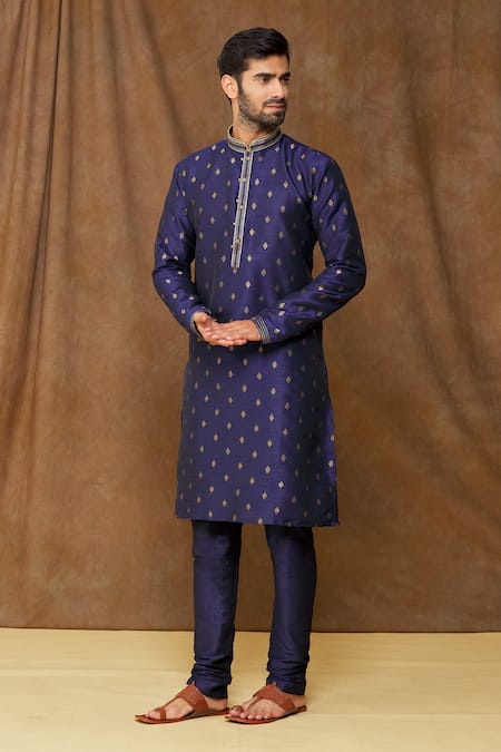 Samyukta Singhania Blue Kurta Jacquard Banarasi Silk Woven And Embroidered Resham Work & Floral Set 