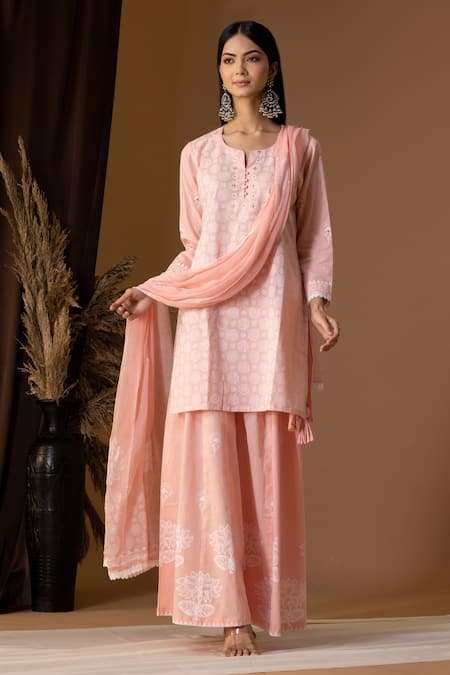 Abbaran Floret Pattern Kurta Gharara Set 