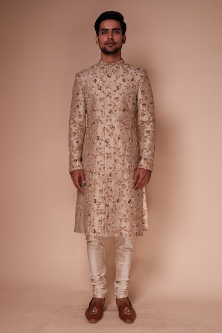 Tisa - Men Velvet Flower Pattern Sherwani Set 