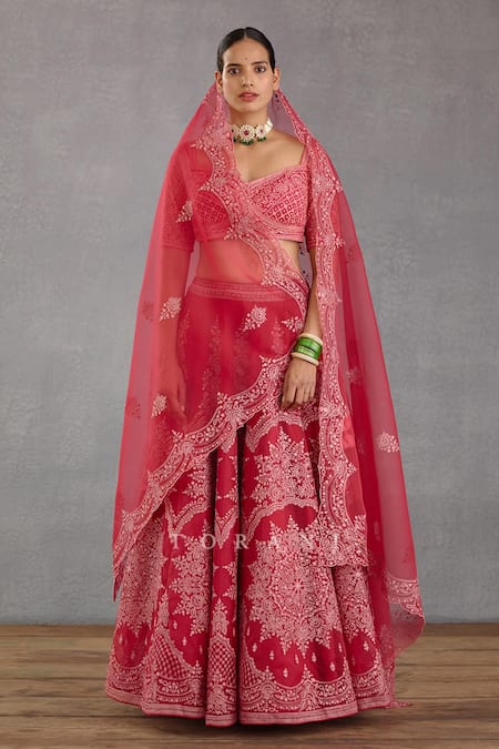 Torani_Pink , Lycra, Organza, Cotton Embroidery Floral Lehenga Set _at_Aza_Fashions