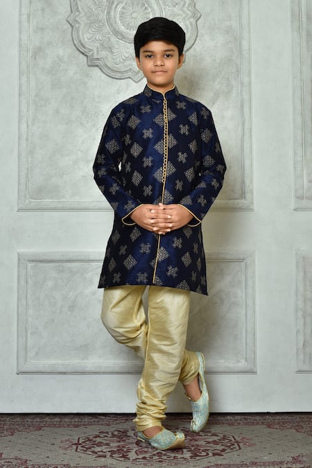 Petite Pomme Blue Silk Embroidery Floret Kurta 