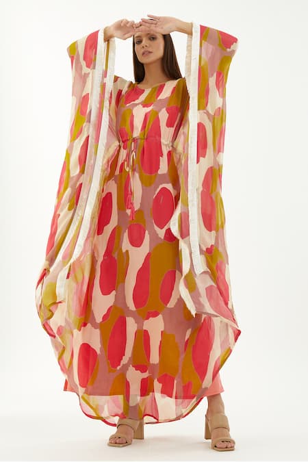 Koai Multi Color Chiffon Abstract Round Pattern Kaftan