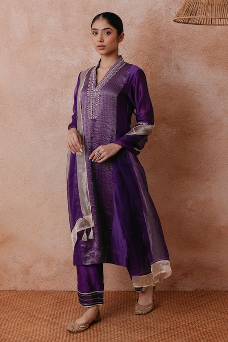 Label Mansi Nagdev Madiha Chanderi Panelled Kurta Palazzo Set 