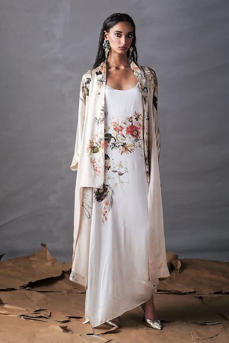 AK-OK Floral Printed Silk Dress Set 