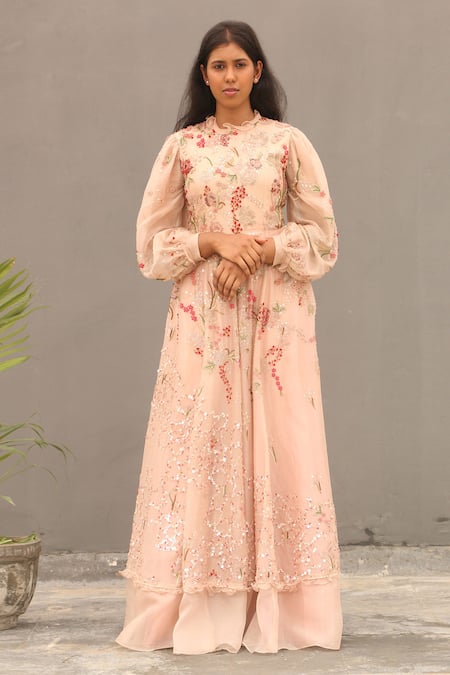 Heenastyle - Dark Peach Color Satin Georgette Party Wear Palazzo Salwar  Suit -pf76556265 Sale Special Price $38 USD  https://www.heenastyle.com/plus-size-eid-party-wear-palazzo-dress-collection-2020-pf76556265  | Facebook