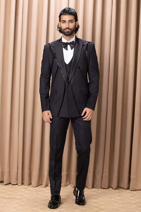 Buy Jatin Malik Black Crepe Embroidered Tuxedo Pant Set Online  Aza  Fashions