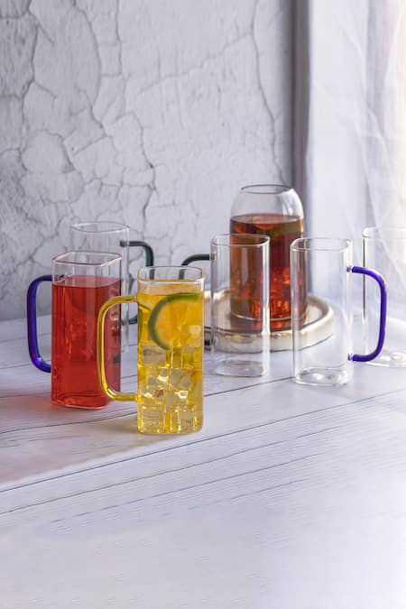 H2H White Glass Rainbow Square Tall Mug Set Of 6 