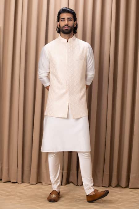 Ankit V Kapoor Peach Thread & Sequin Embroidered Nehru Jacket 