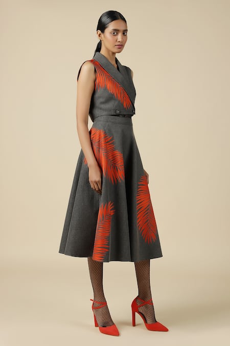 Shahin Mannan Big Leaf Flared Skirt 