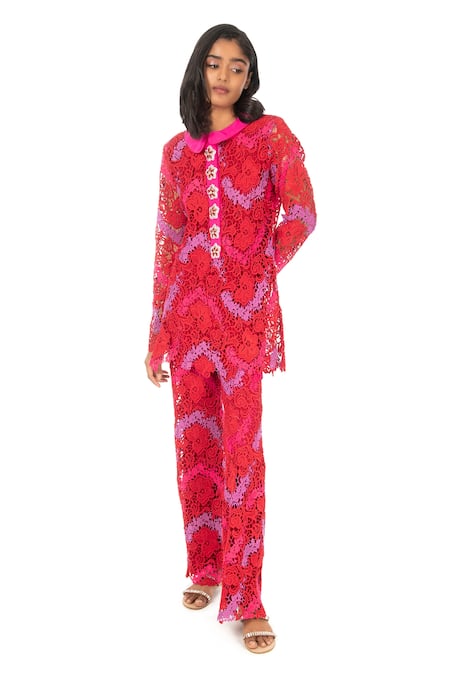 Monisha Jaising Floral Lace Tunic & Pant Set 