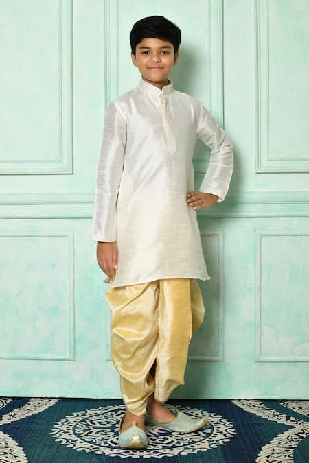 Arihant Rai Sinha Off White Dupion Art Silk Straight Mandarin Collar Kurta And Dhoti Pant Set 