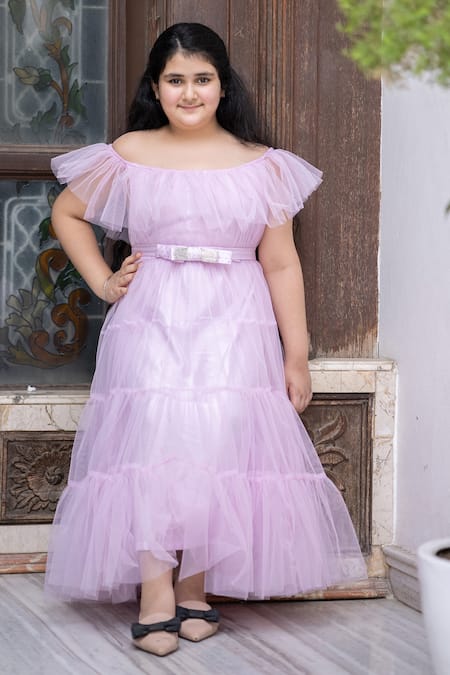 Buy Pink 100% Cotton Embellished Pearls Work Ruffle Neck Dress For Girls by  LIL DRAMA Online at Aza Fashions.