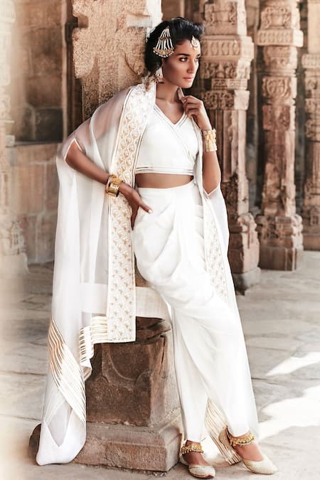 Tisha Saksena Embroidered Border Cape & Dhoti Pant Set 