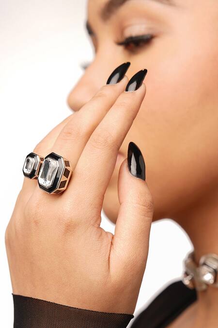 Isharya_White Crystal Bougie Embellished Ring_Online_at_Aza_Fashions