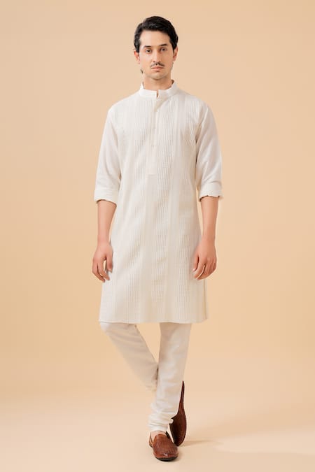 Raghavendra Rathore Blue Straight Pleated Kurta 