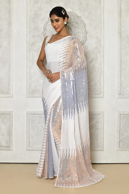 Samyukta Singhania Sequin Abstract White Georgette Saree 