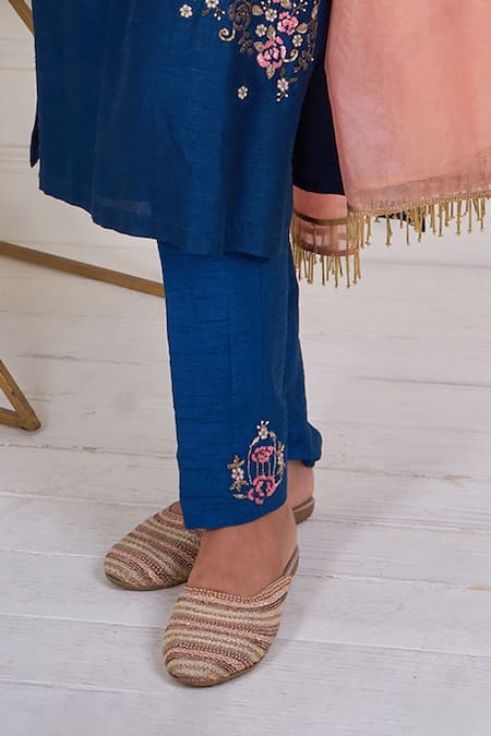 Buy_Geetika Jain_Blue Silk, Viscose, Organza Cut Work, Sequins, Disney Castle Inspired Kurta Set _Online_at_Aza_Fashions