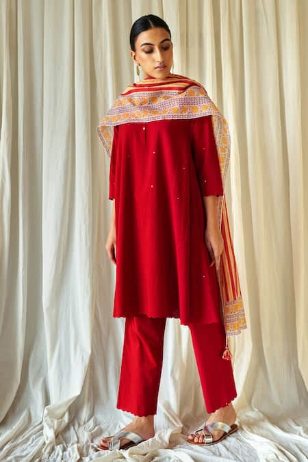 KORA A-Line Kurta Set With Printed Dupatta 