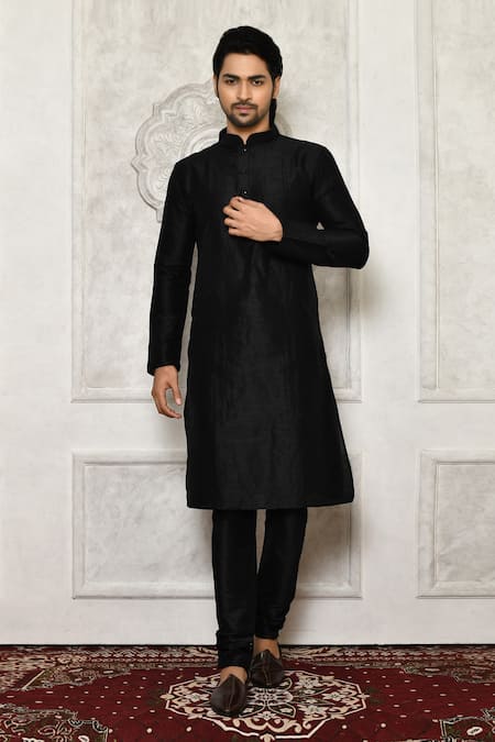 Arihant Rai Sinha Black Dupion Silk Solid Long Kurta