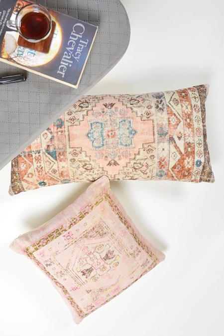 ORNA Multi Color Cotton Digital Print Rectangle Shaped Cushion Cover - Set Of 2