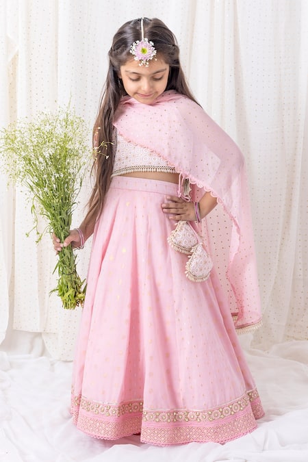 Chotibuti Embroidered Border Cotton Lehenga Set 