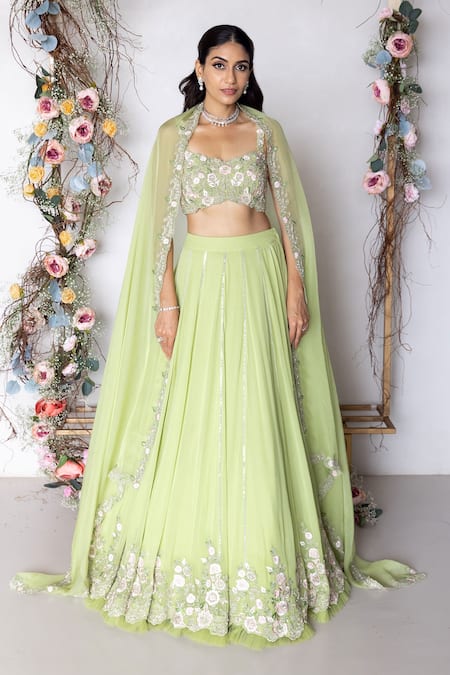 Sunita Bhandari Floral Embroidered Lehenga Set 