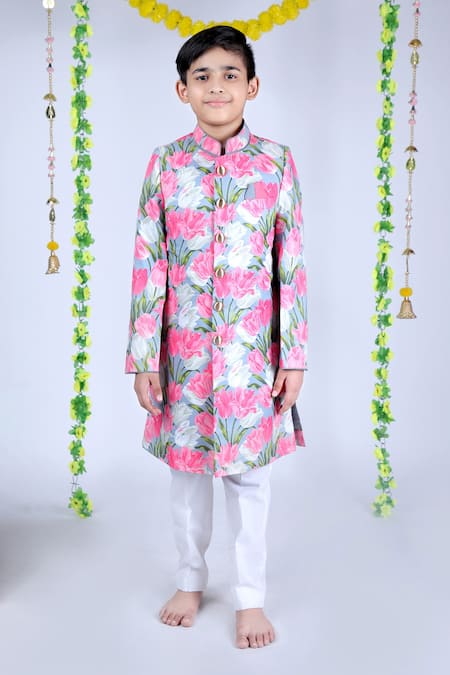 Kids Lane Floral Pattern Sherwani Set 