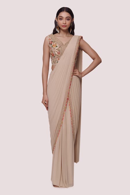 Onaya Embroidered Border Pre-Stitched Saree With Blouse 