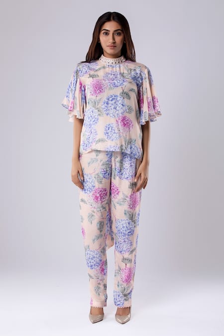 Tangerine Tiger Floral Print High Neck Top 