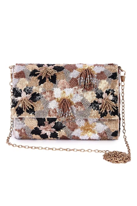 The Purple Sack Gold Embroidery Sequin Clutch 