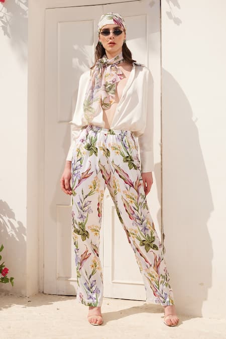 Crepe Couture Trousers With Floral Embroidery for Woman in Pink Pp   Valentino IN
