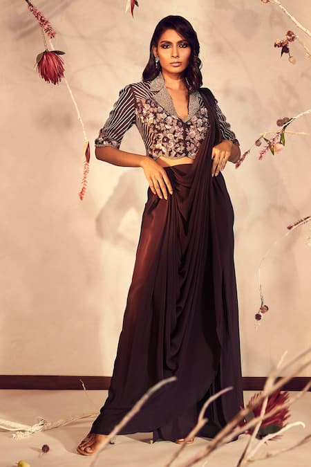 Babita Malkani Pre-Draped Saree With Embroidered Blouse 
