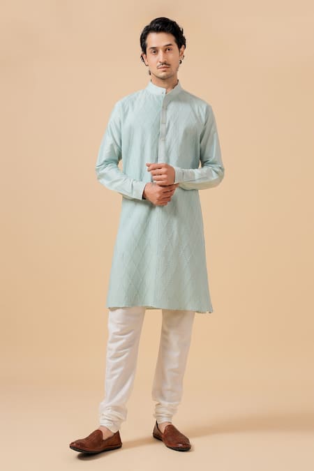 Raghavendra Rathore Blue Criss Cross Pattern Kurta Set 