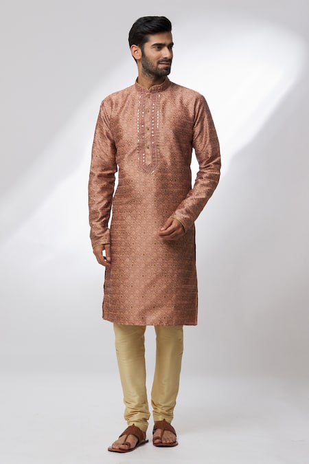 Buy Arihant Rai Sinha Pink Jacquard, Silk, Chanderi Embroidery Brocade Botanical Pattern Kurta Set at Aza Fashions Buy_Arihant Rai Sinha_Pink Jacquard, Silk, Chanderi Embroidery Brocade Botanical Pattern Kurta Set _at_Aza_Fashions