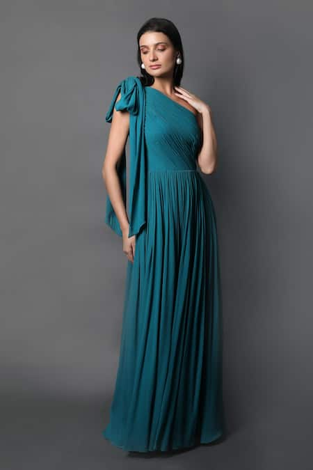 Swatee Singh One-Shoulder Ruched Gown 