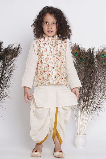 Little Bansi Floral Bundi With Kurta Set 