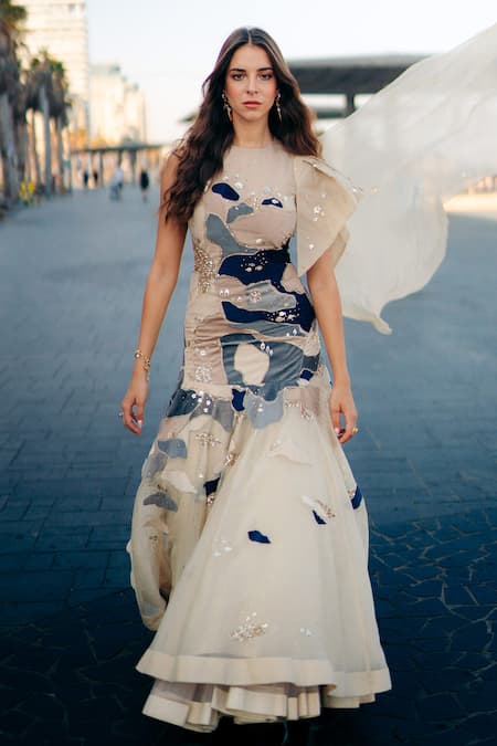 Sahil Kochhar Raees Applique Work Draped Gown 