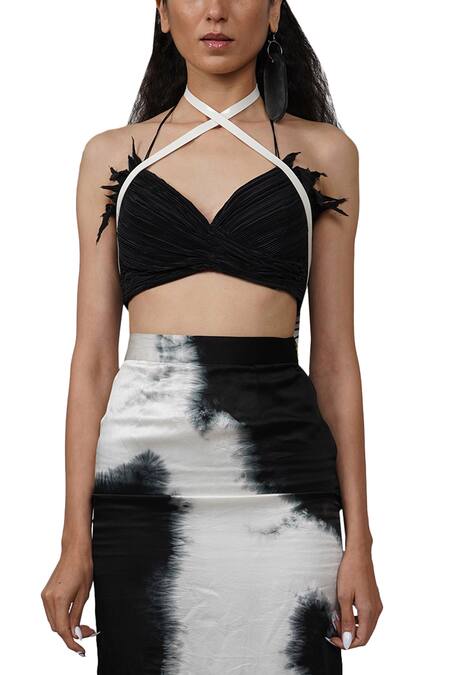 Bloni Black Charmeuse Satin Tie And Dye Pencil Skirt Online at Aza Fashions Bloni_Black Charmeuse Satin Tie And Dye Pencil Skirt_Online_at_Aza_Fashions