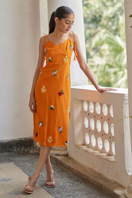 Orange embroidered outlet dress