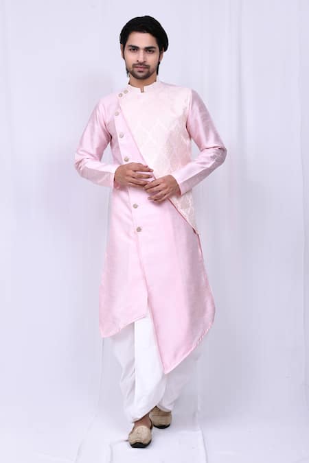 Arihant Rai Sinha Pink Art Silk Printed Geometric Asymmetric Kurta And Dhoti Pant Set