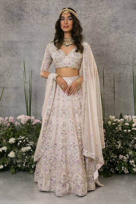 Buy Pritika Vora Pink Lehenga And Blouse Organza Silk Embroidered Thread V Cutdana Bridal Set at Aza Fashions Buy_Pritika Vora_Pink Lehenga And Blouse Organza Silk Embroidered Thread V Cutdana Bridal Set_at_Aza_Fashions