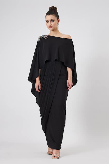 Aakaar Noir Cape Gown 