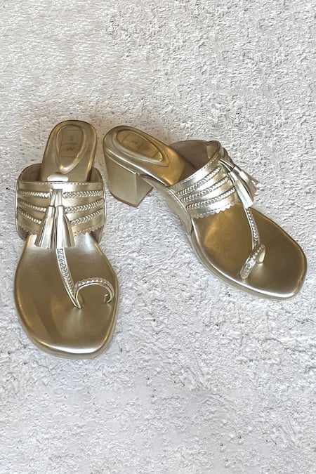 Glimmer Golden Vegan Leather Kolhapuri Heels – SAAGAH
