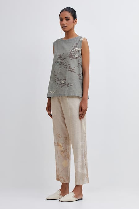 Bhavik Shah Handwoven Foliage Pattern Top With Pant 