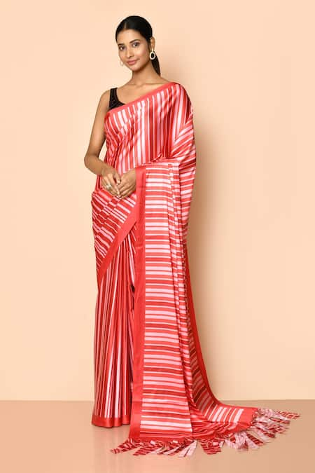 Mauve, Lavender, Maroon & Silver Zari Striped Linen Saree – Thearyavart