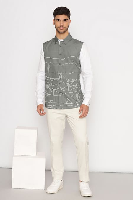 Lacquer Embassy Green Cotton Lyon Abstract Print Shirt 
