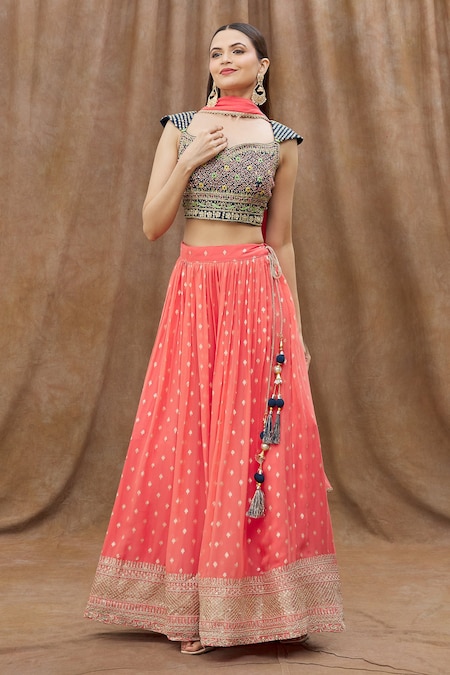 Peach and Blue Color Combination Designer Lehenga Choli With Dupatta :: MY  SHOPPY LADIES WEAR