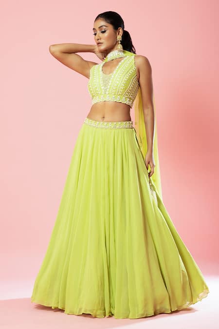 Quench A Thirst Pleated Lehenga & Hand Embroidered Blouse Set 