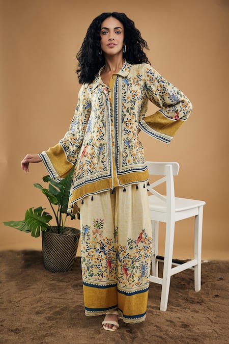 Soup by Sougat Paul Bird & Tile Pattern Shirt With Pant 