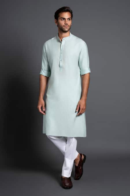 Raghavendra Rathore Jodhpur Green Silk Embroidery Kurta